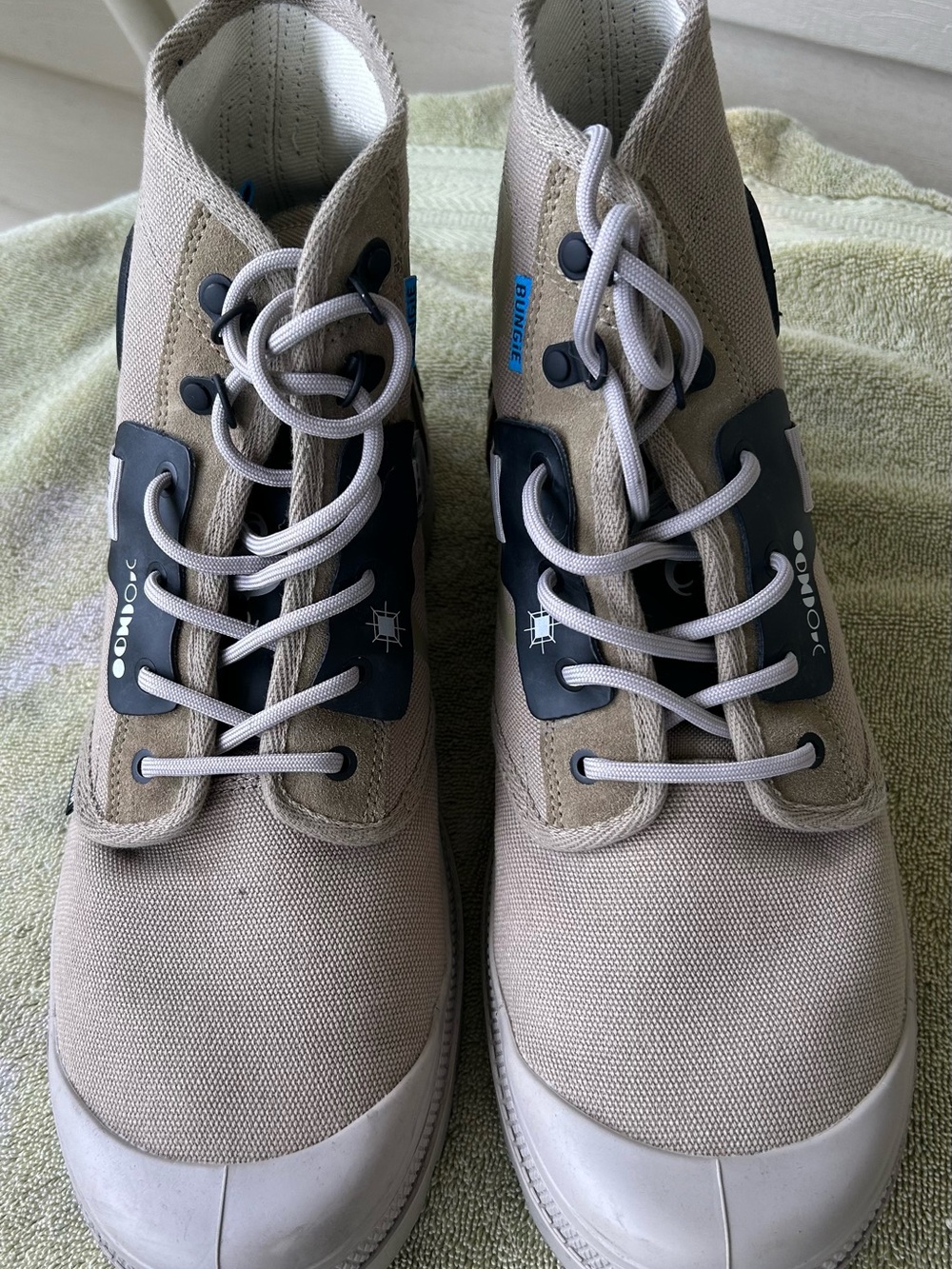 Palladium Beige Canvas High-Top Boots with Black Accents